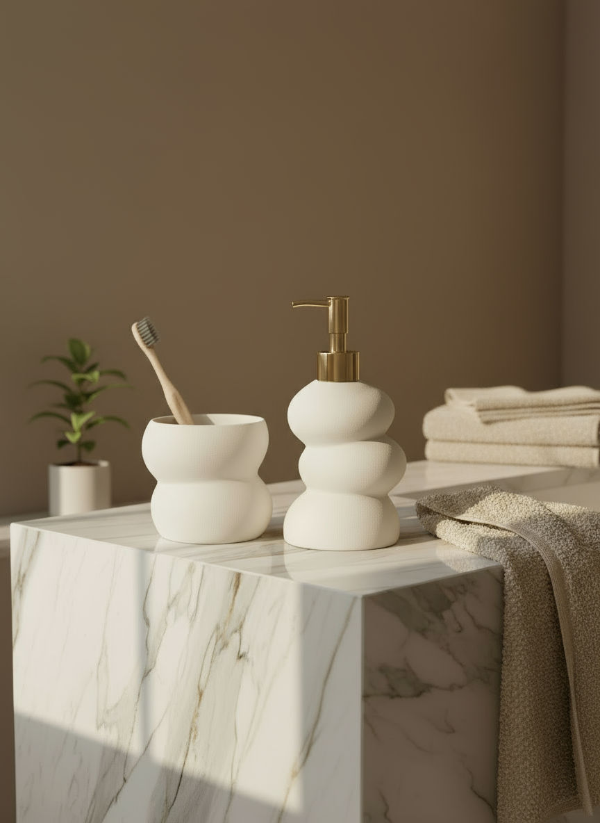 Pebbles Bathroom Set - White (Set of 2)