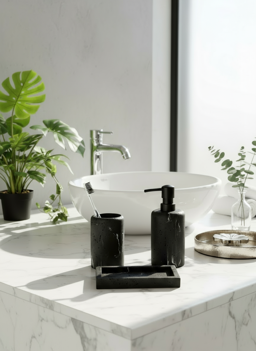 Carrara Bathroom Set - Black (Set of 3)