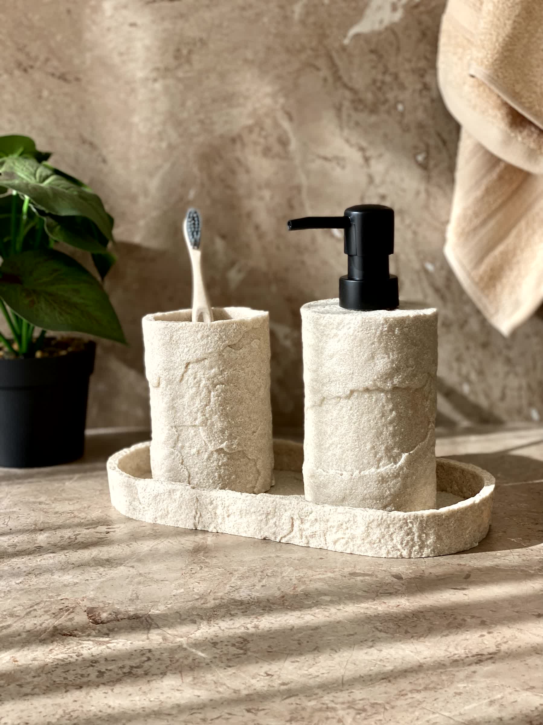 Fossil Bathroom Set - Beige (Set of 3)
