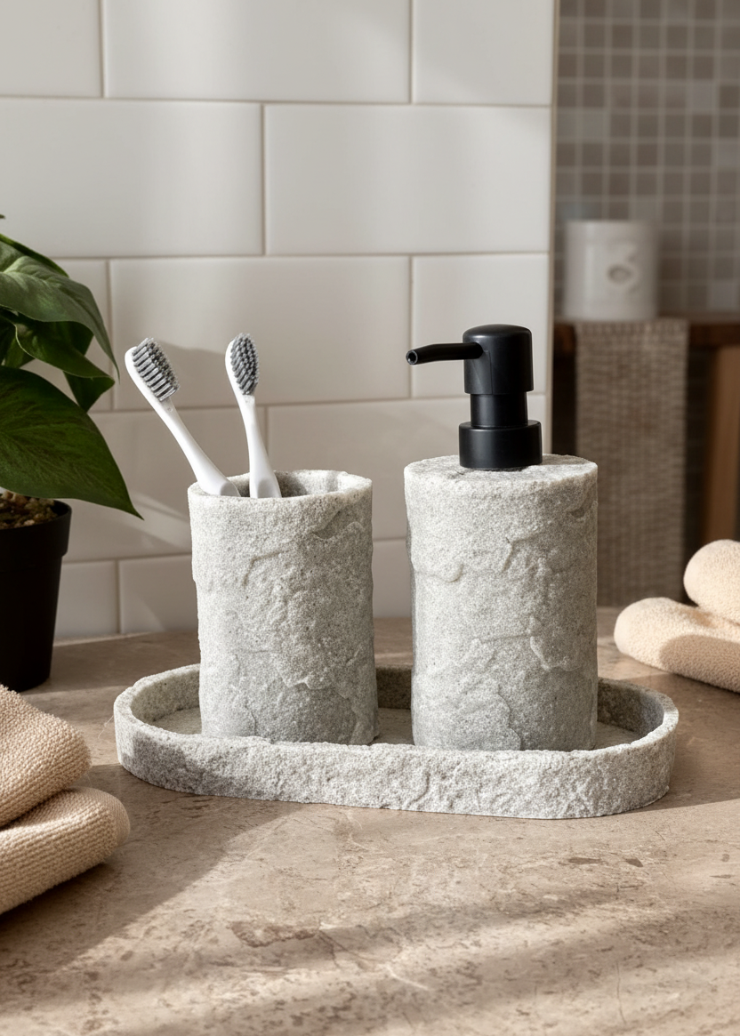 Fossil Bathroom Set - Light Grey (Set of 3)