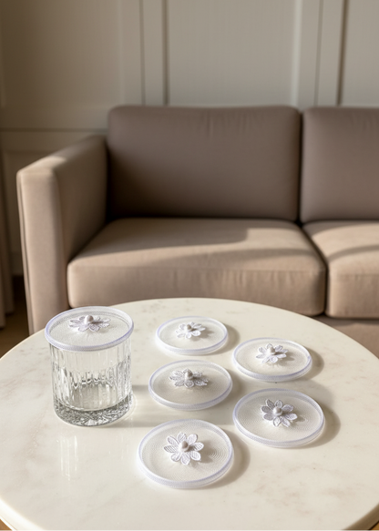 White Mesh Glass Cover - (Set Of 6)