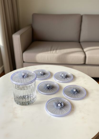 Grey Mesh Glass Cover - (Set Of 6)