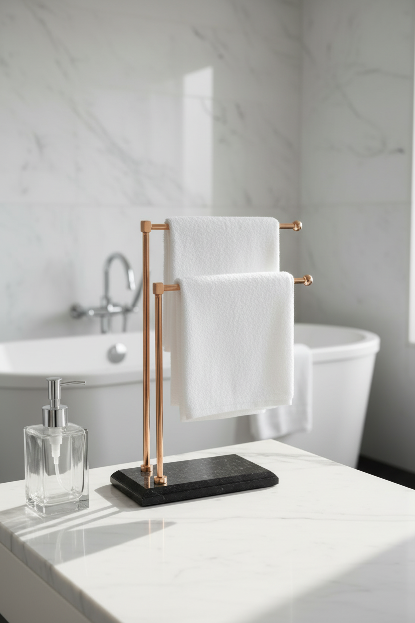 Melrose Hand Towel Stand - Black &amp; Rose Gold
