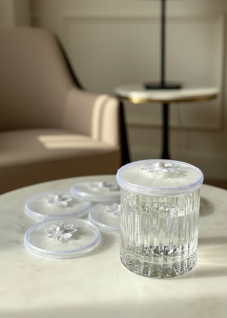 White Mesh Glass Cover - (Set Of 6)