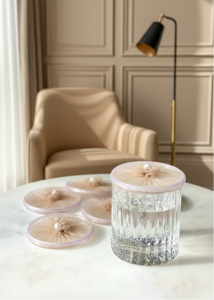 Beige Mesh Glass Cover - (Set Of 6)