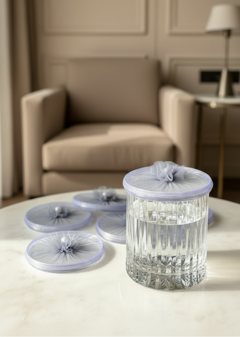 Grey Mesh Glass Cover - (Set Of 6)