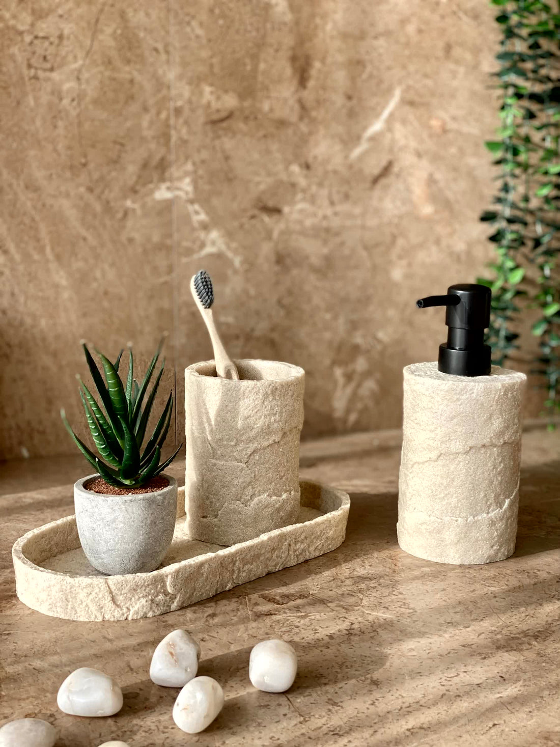 Fossil Bathroom Set - Beige (Set of 3)