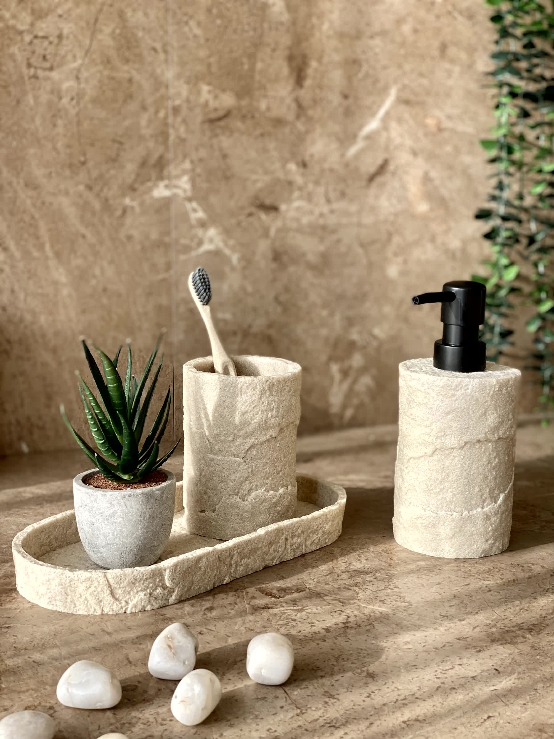 Fossil Bathroom Set - Beige (Set of 3)