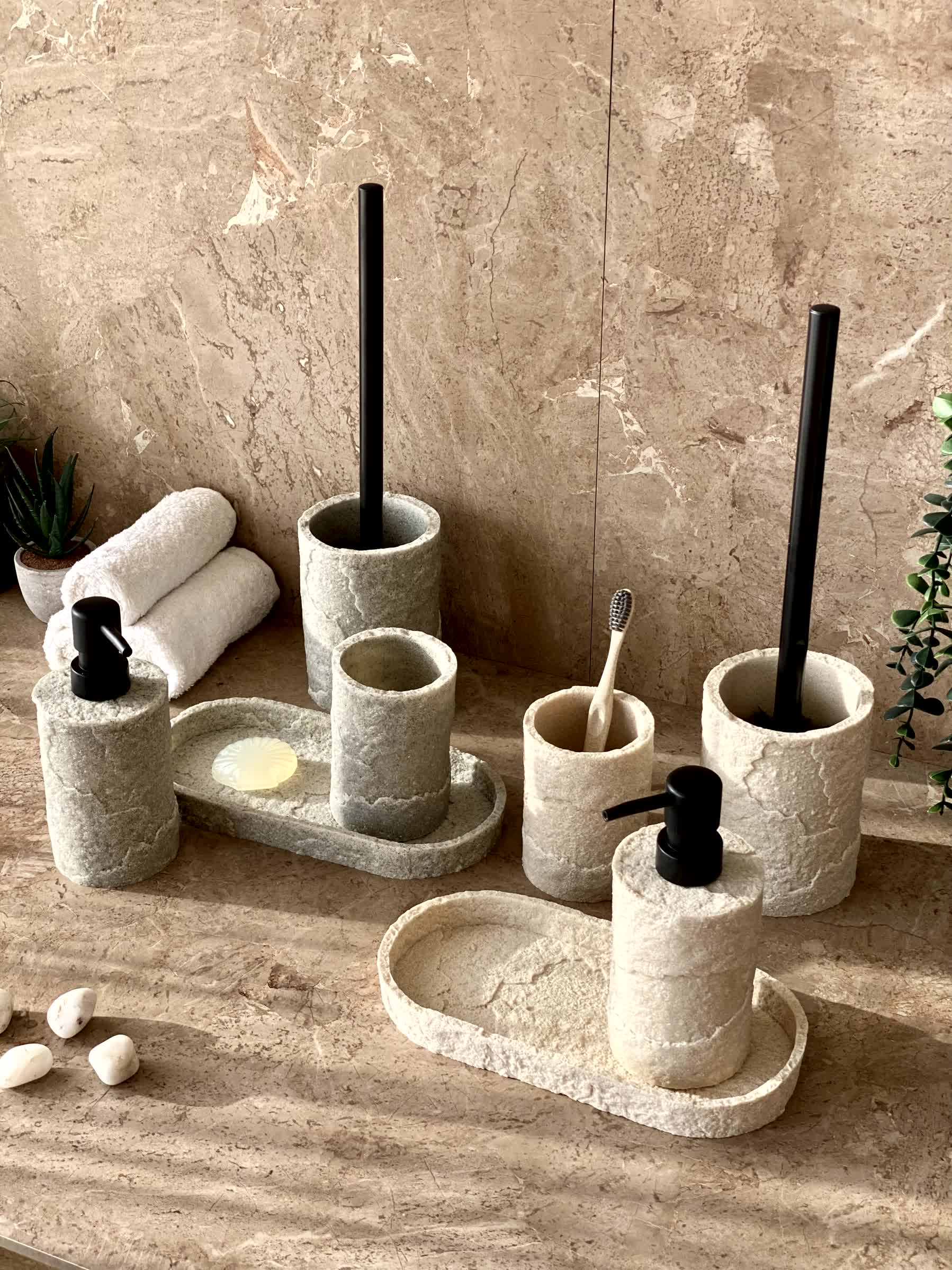Fossil Bathroom Set - Light Grey (Set of 3)