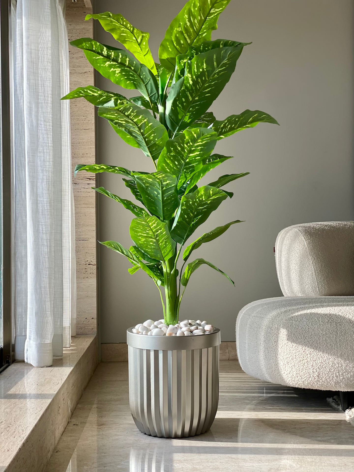 living room large indoor plant pots Grove Metallic Grey Planters – Mason Home