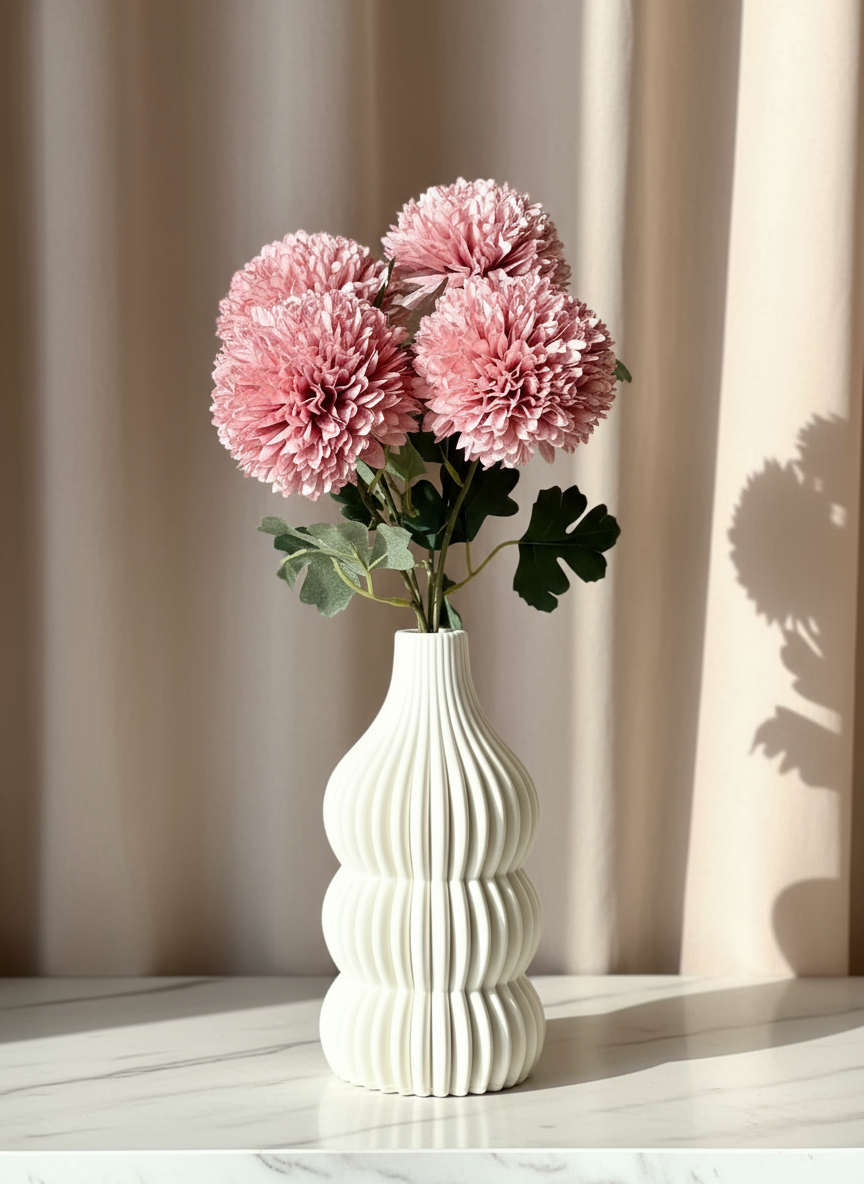 Artificial Pom Pom Flower - Peach (Set of 4)