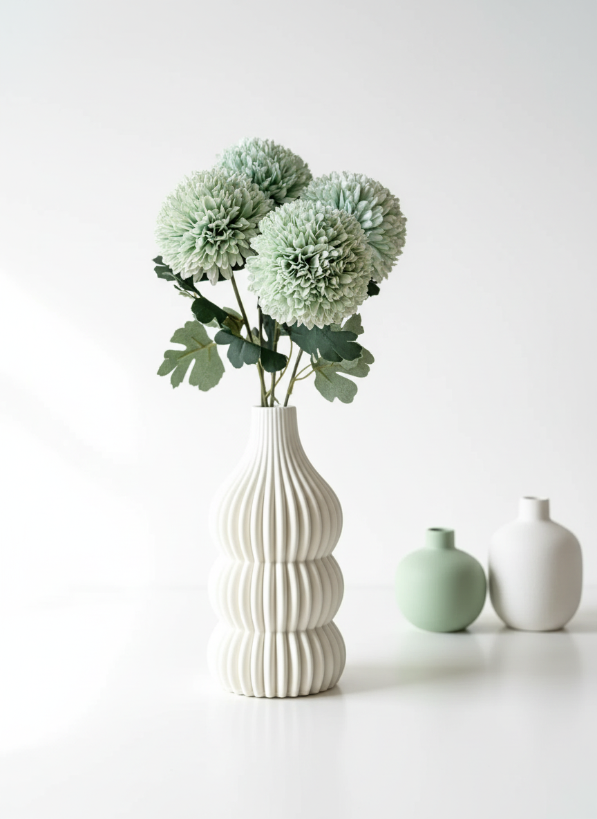 Artificial Pom Pom Flower - Green (Set of 4)