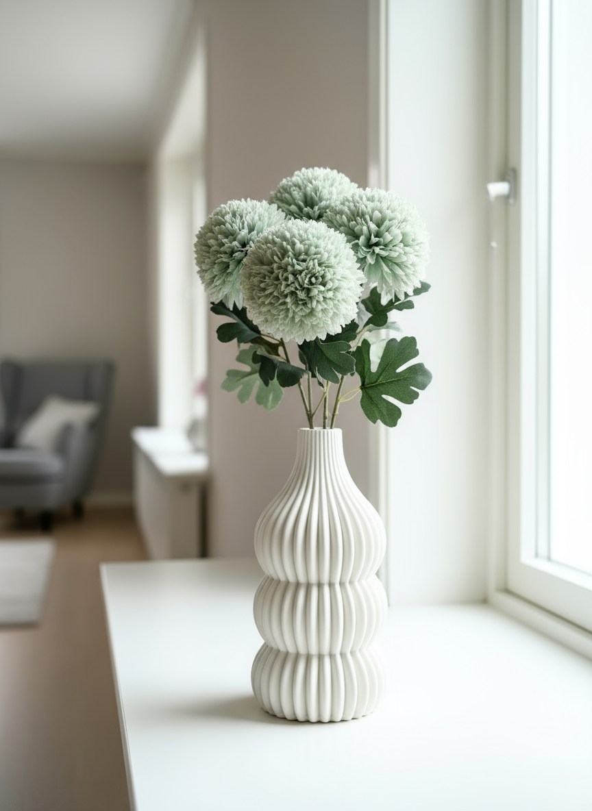 Artificial Pom Pom Flower - Green (Set of 4)