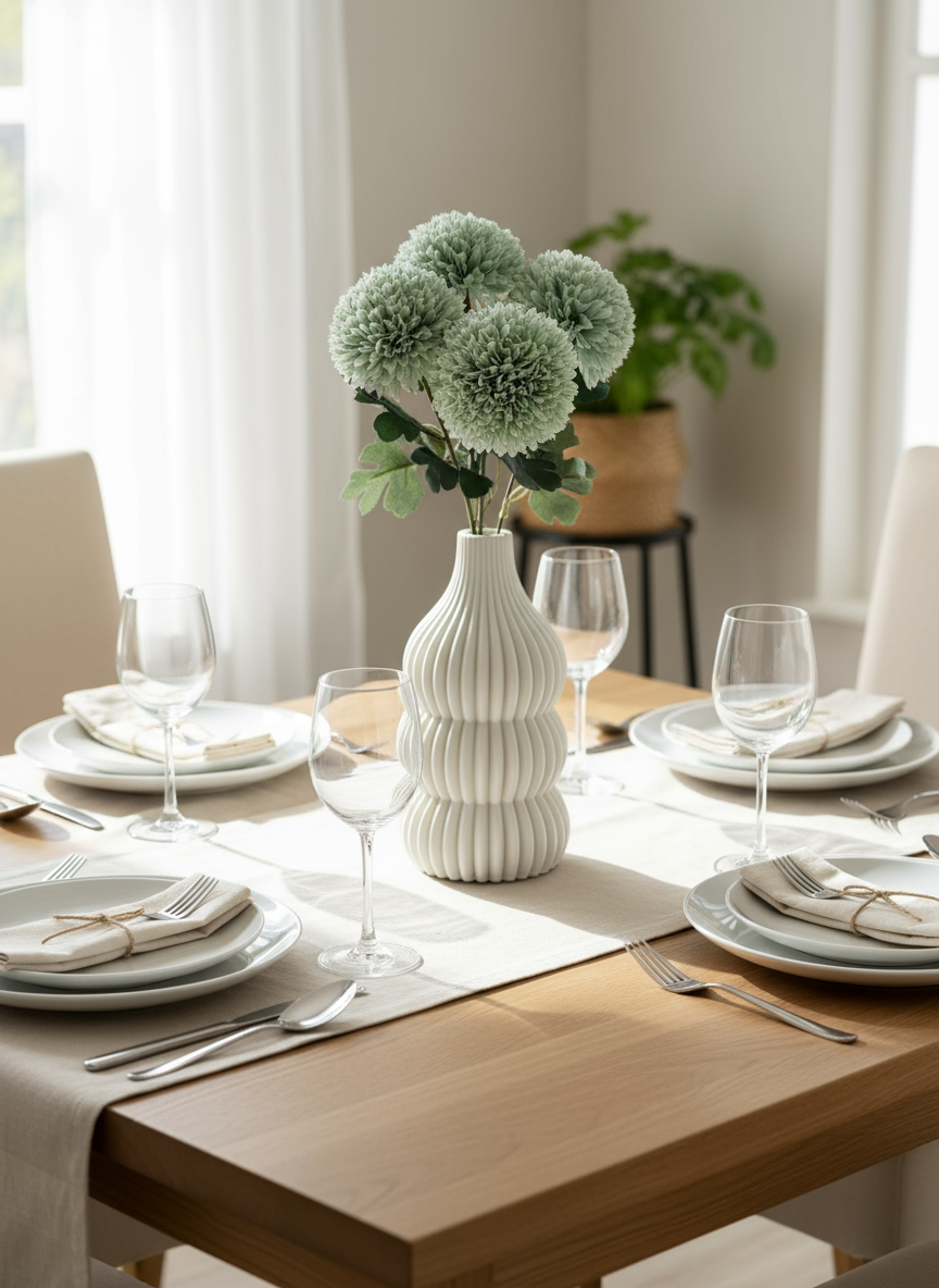 Artificial Pom Pom Flower - Green (Set of 4)