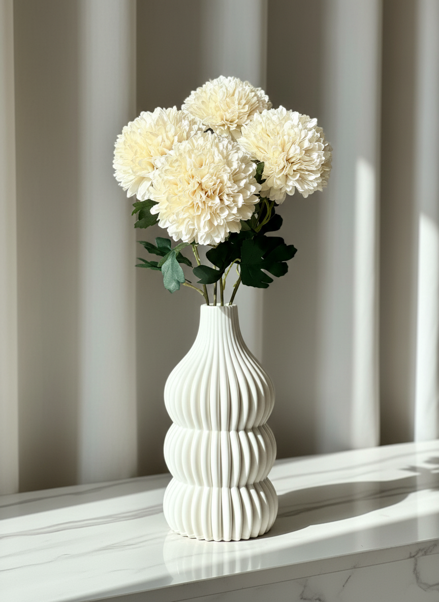 Artificial Pom Pom Flower - White (Set of 4)
