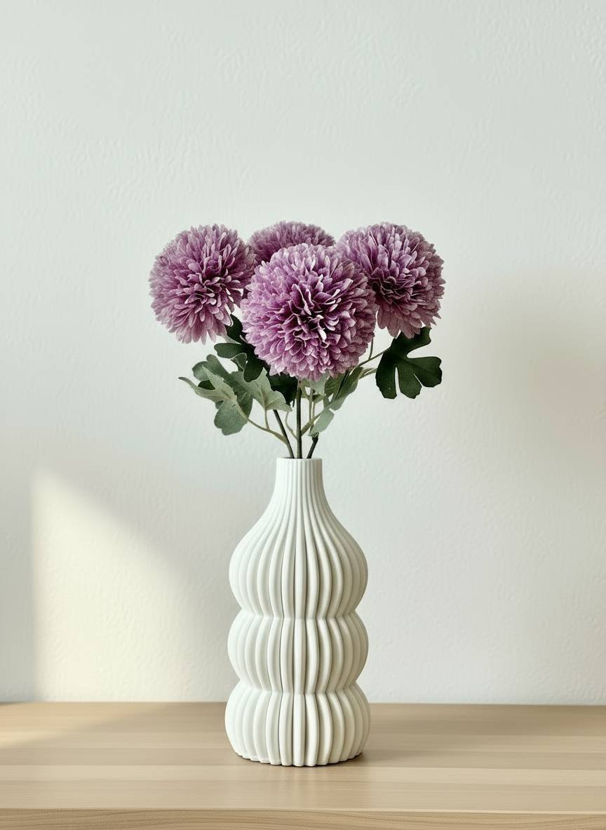 Artificial Pom Pom Flower - Lavender (Set of 4)
