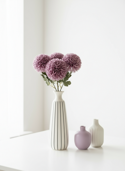 Artificial Pom Pom Flower - Lavender (Set of 4)