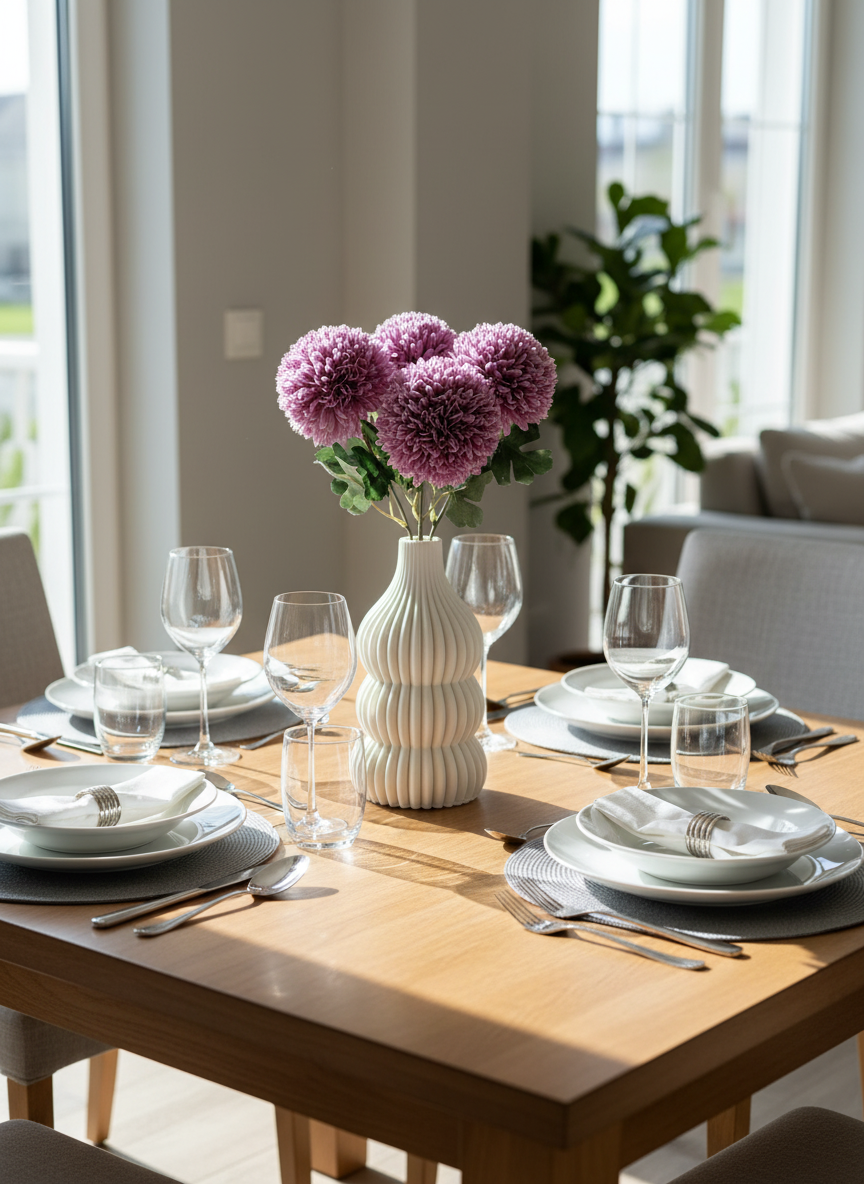 Artificial Pom Pom Flower - Lavender (Set of 4)