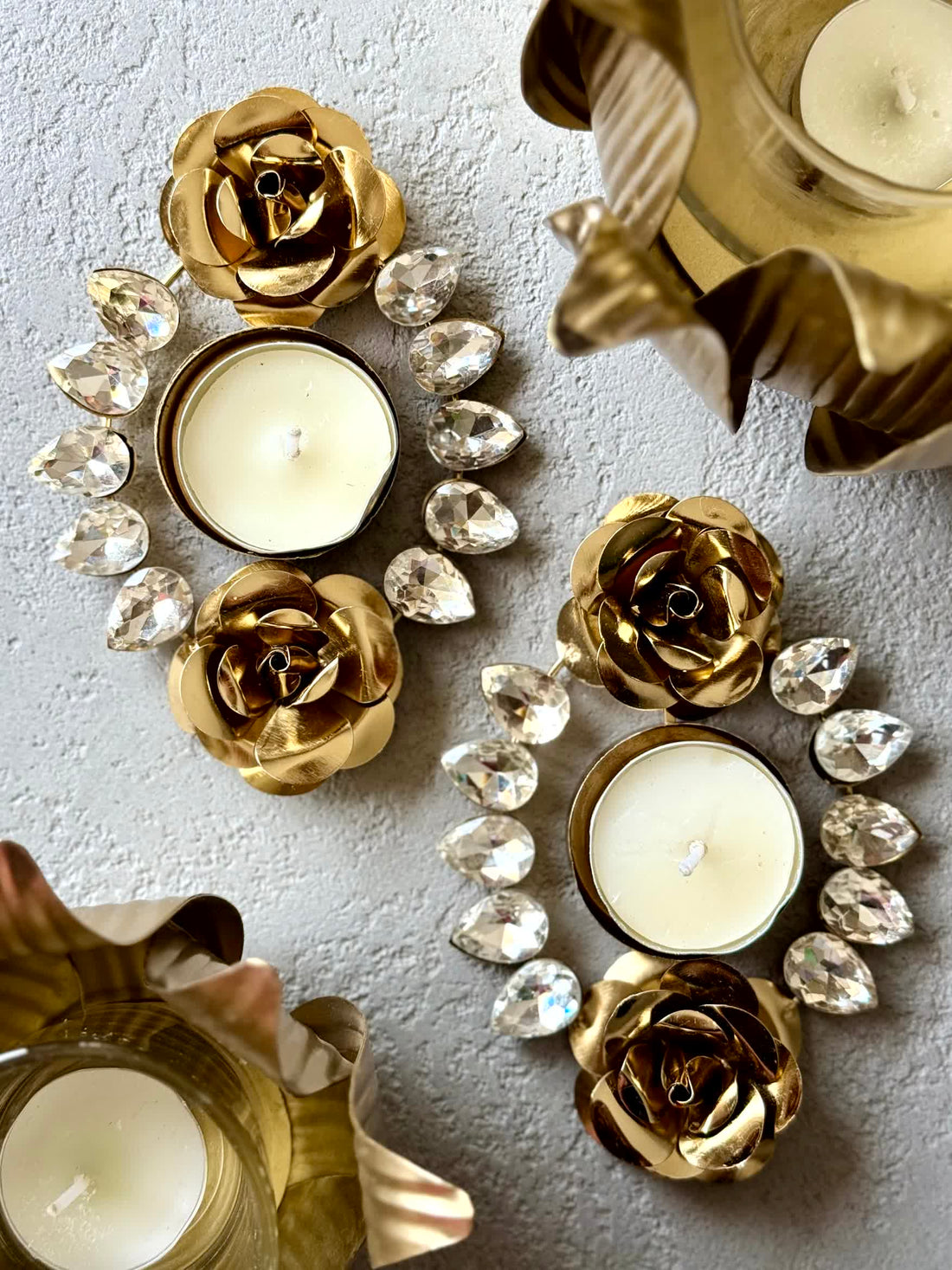 Festive Crystal Rose Votive - Set of 2