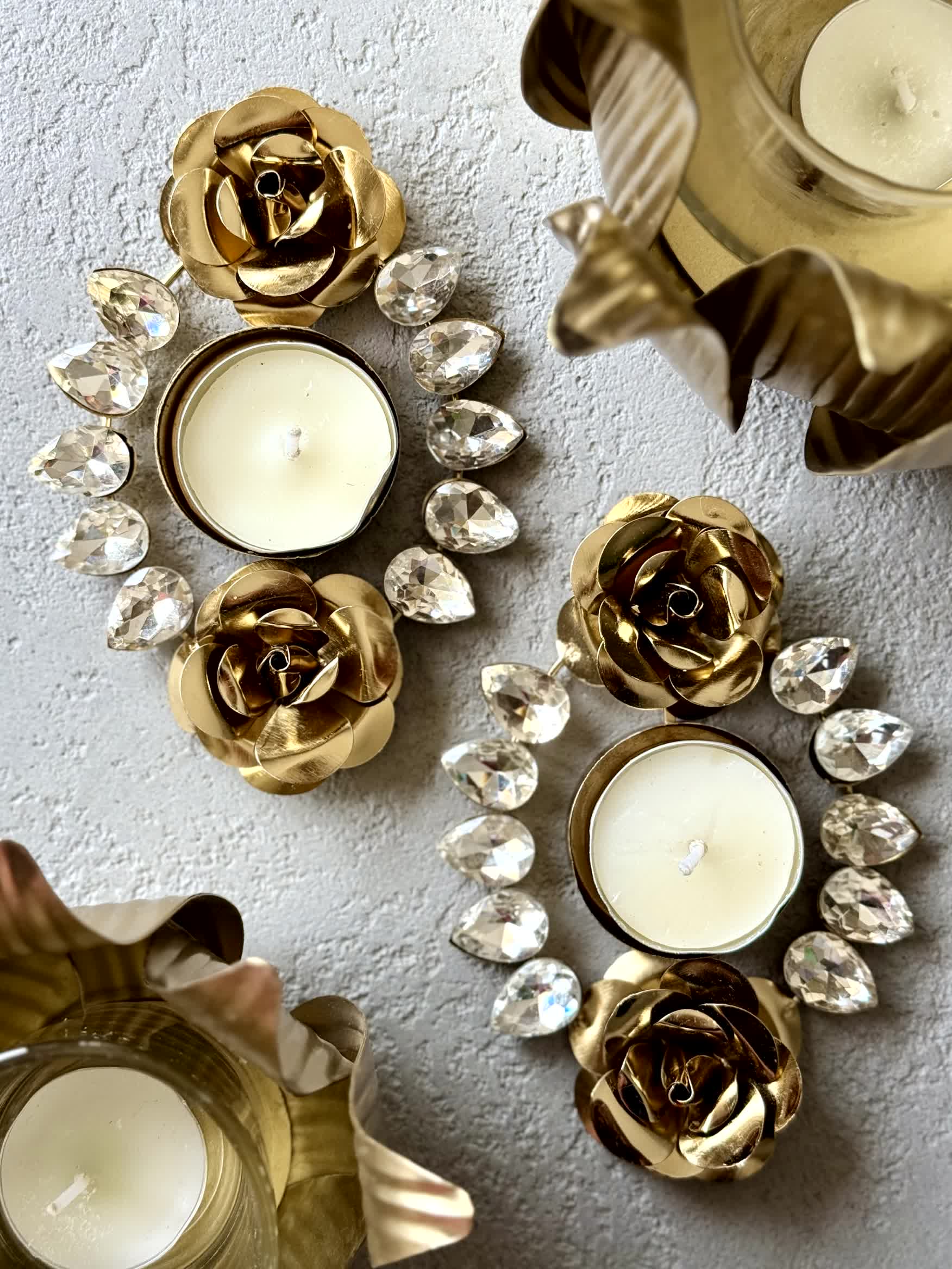 Festive Crystal Rose Votive - Set of 2