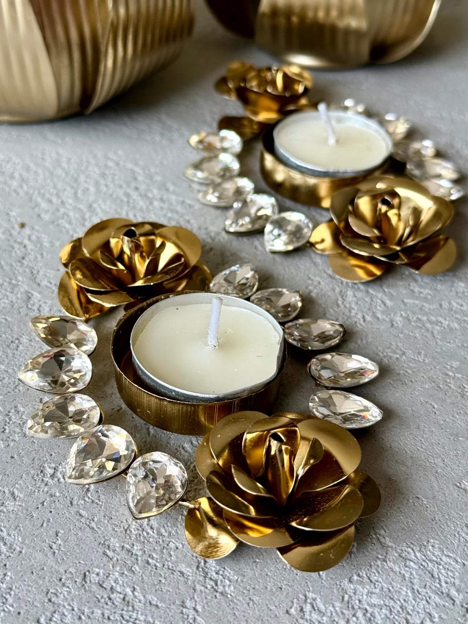 Festive Crystal Rose Votive - Set of 2