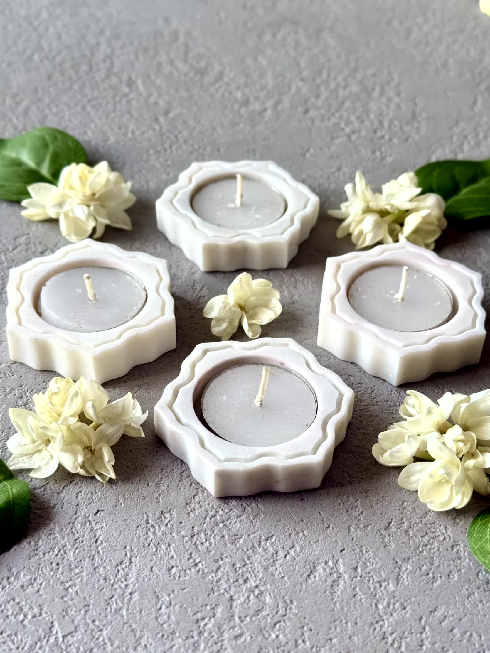 Pichola Marble Flower Votive Holder - Set Of 4