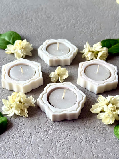 Pichola Marble Flower Votive Holder - Set Of 4