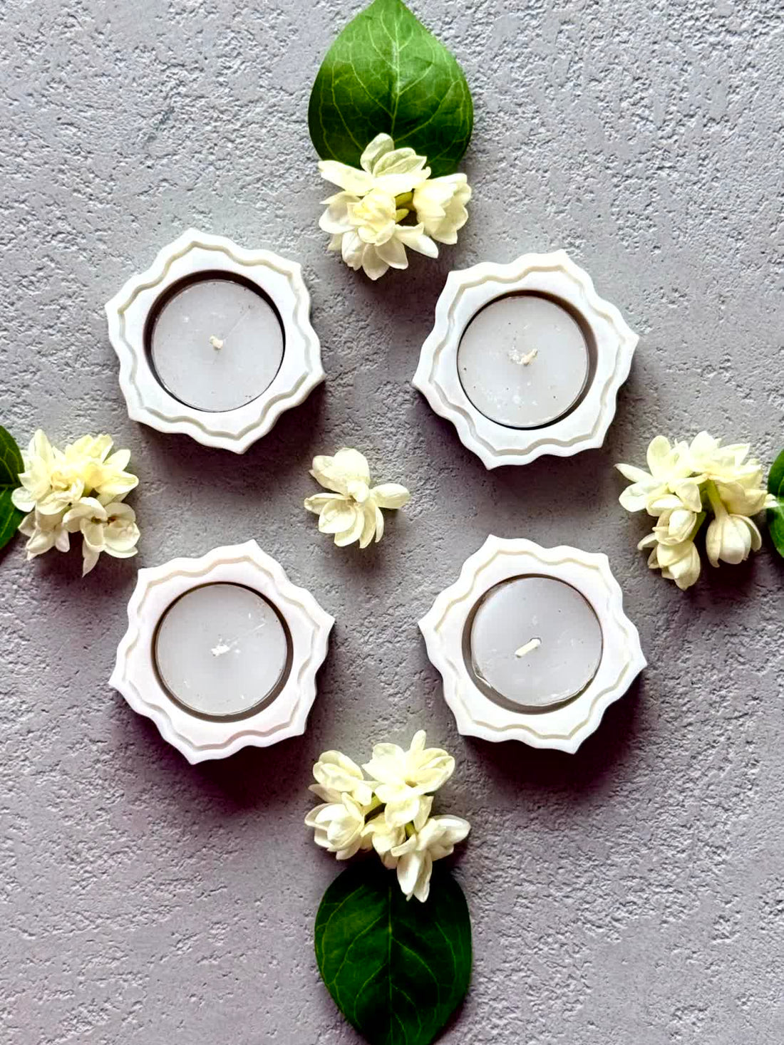 Pichola Marble Flower Votive Holder - Set Of 4