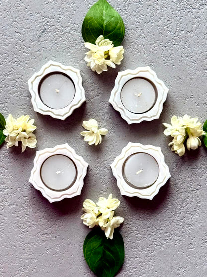 Pichola Marble Flower Votive Holder - Set Of 4