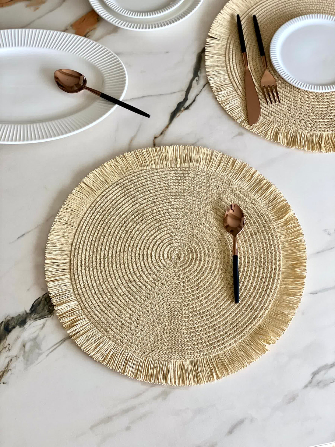 Boho Circular Table Mats - Beige (Set of 4)