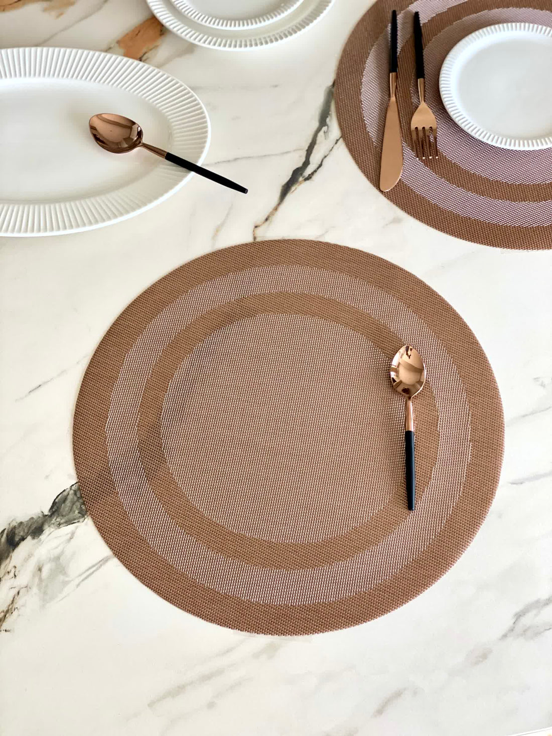 Textured Circular Table Mats - Brown (Set of 6)