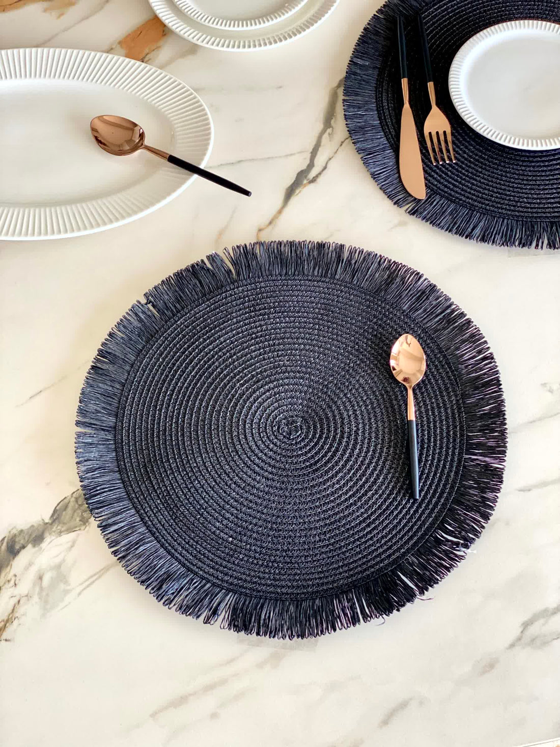 Boho Circular Table Mats - Black (Set of 4)