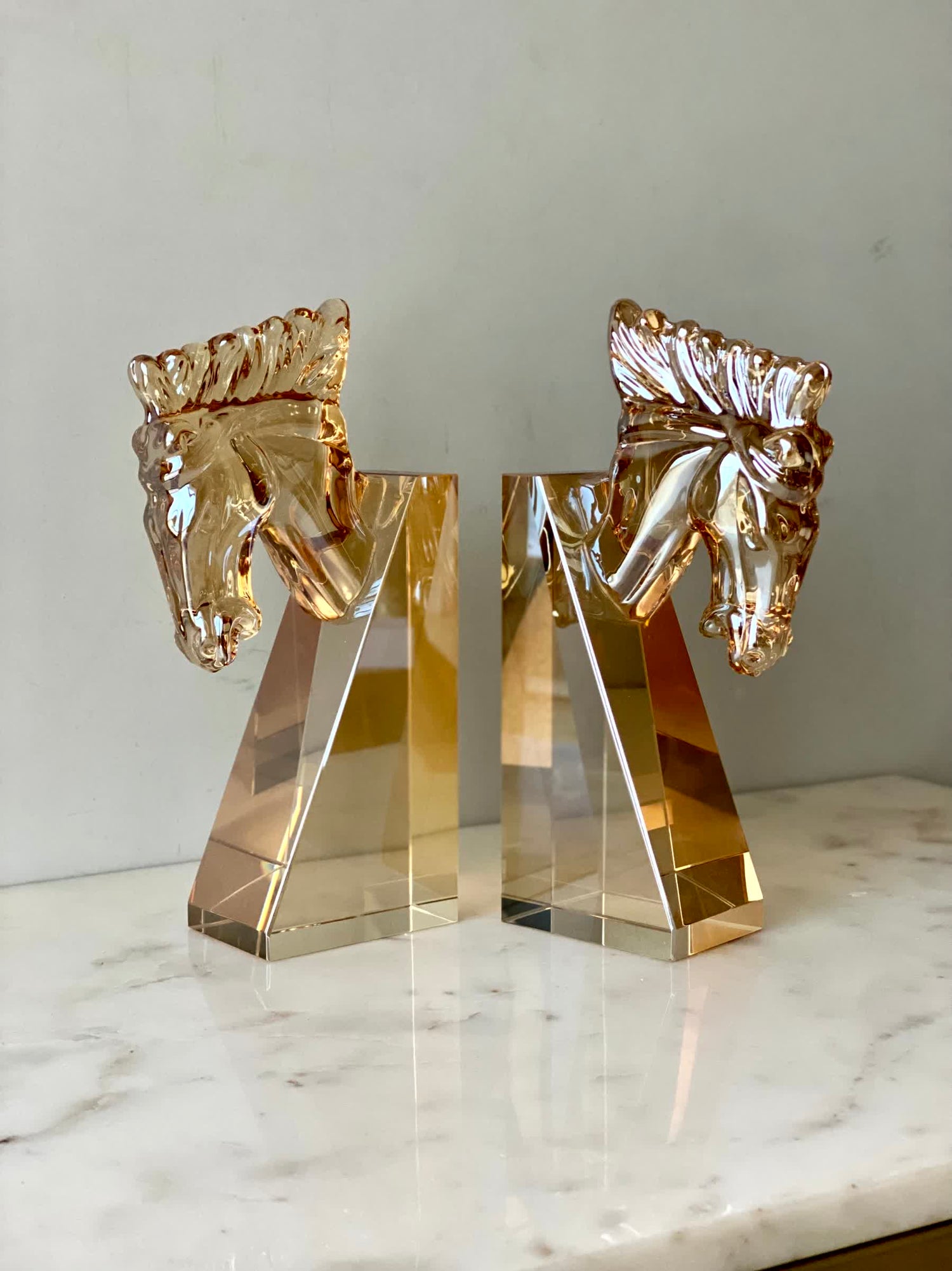 Stallion Crystal Bookend Amber - Set of 2
