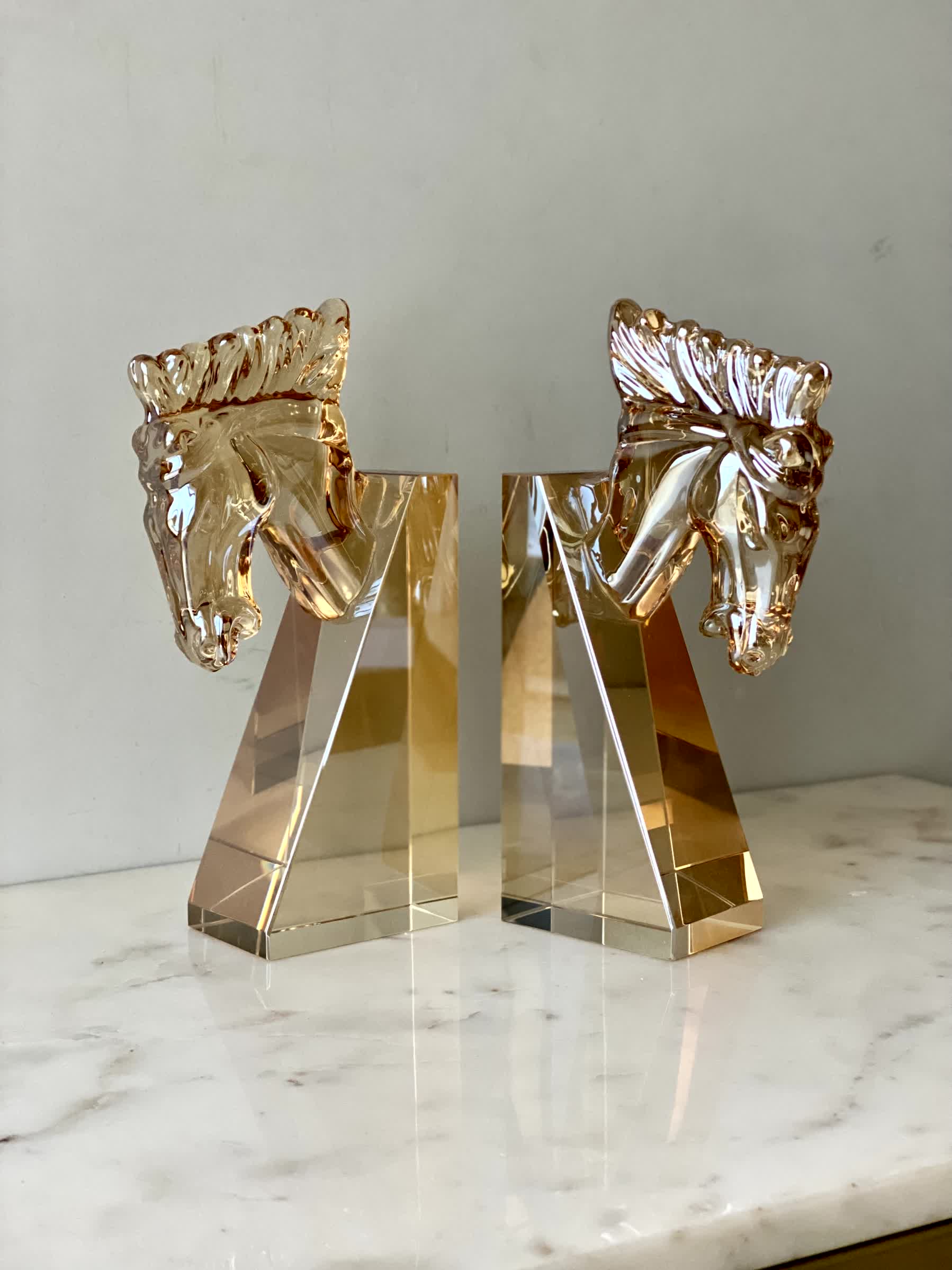 Stallion Crystal Bookend Amber - Set of 2