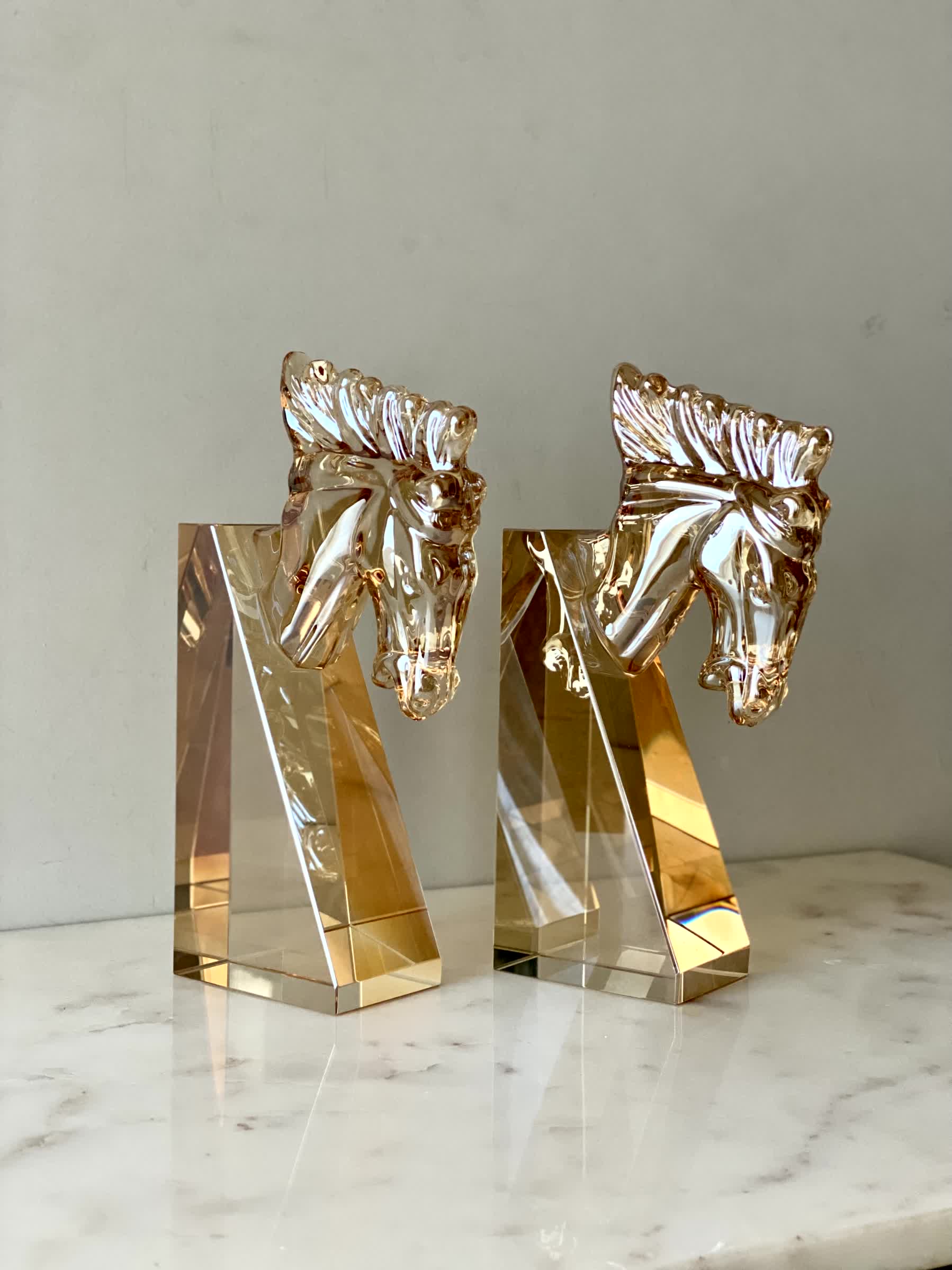 Stallion Crystal Bookend Amber - Set of 2