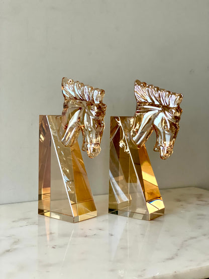 Stallion Crystal Bookend Amber - Set of 2