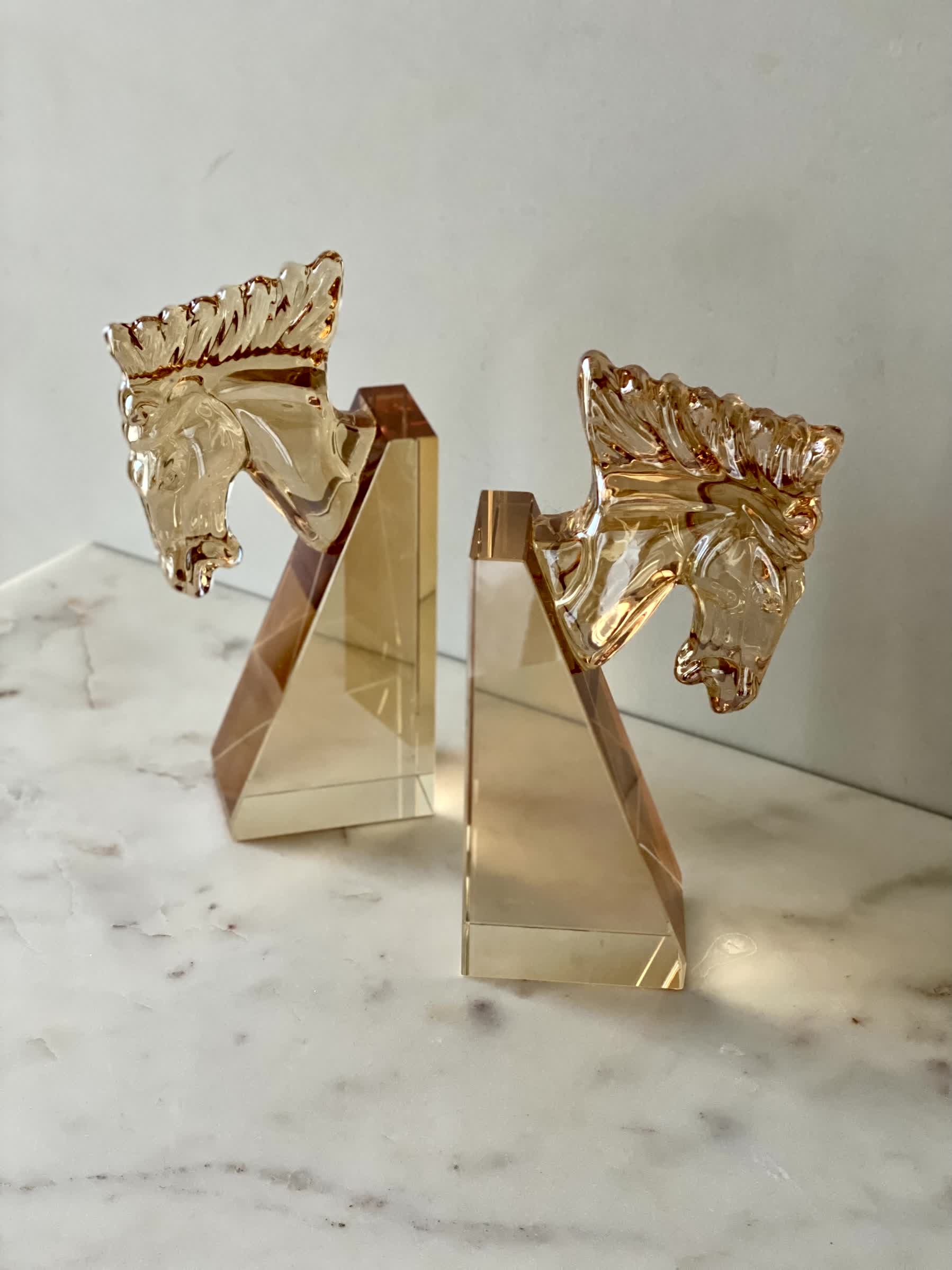 Stallion Crystal Bookend Amber - Set of 2