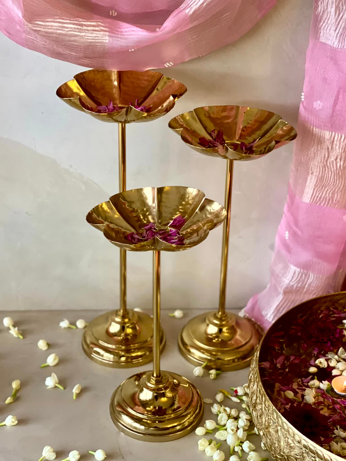 Mehrauli Flower Diya Stands - Set Of 3
