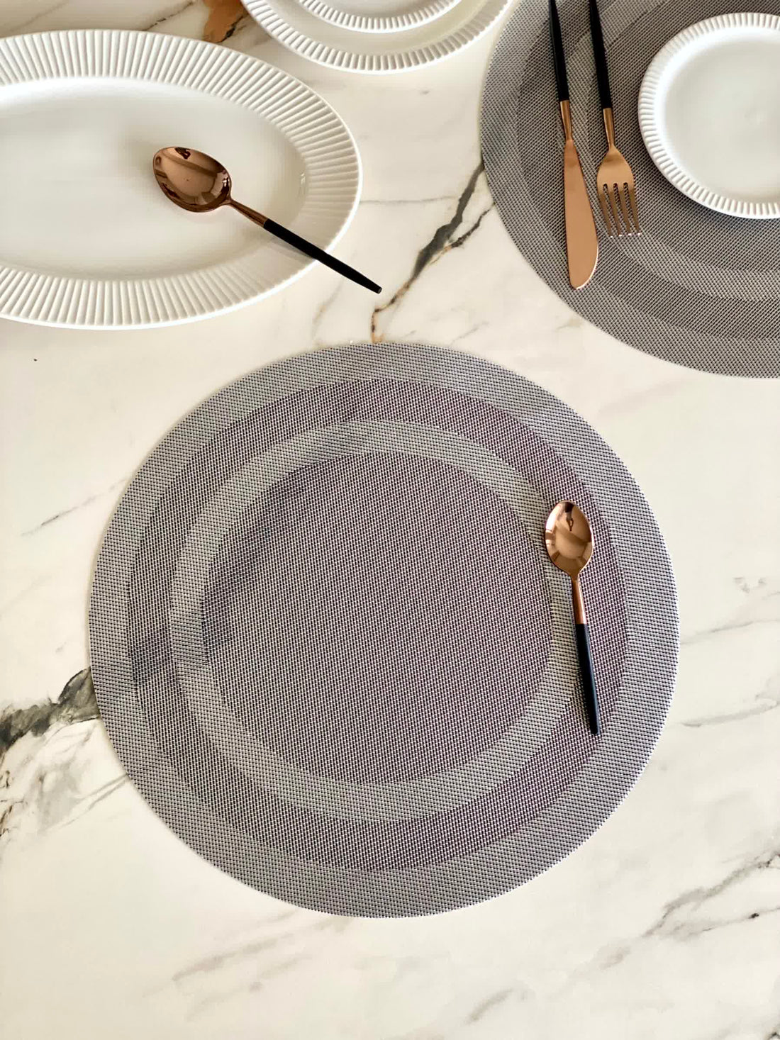 Textured Circular Table Mats - Grey (Set of 6)