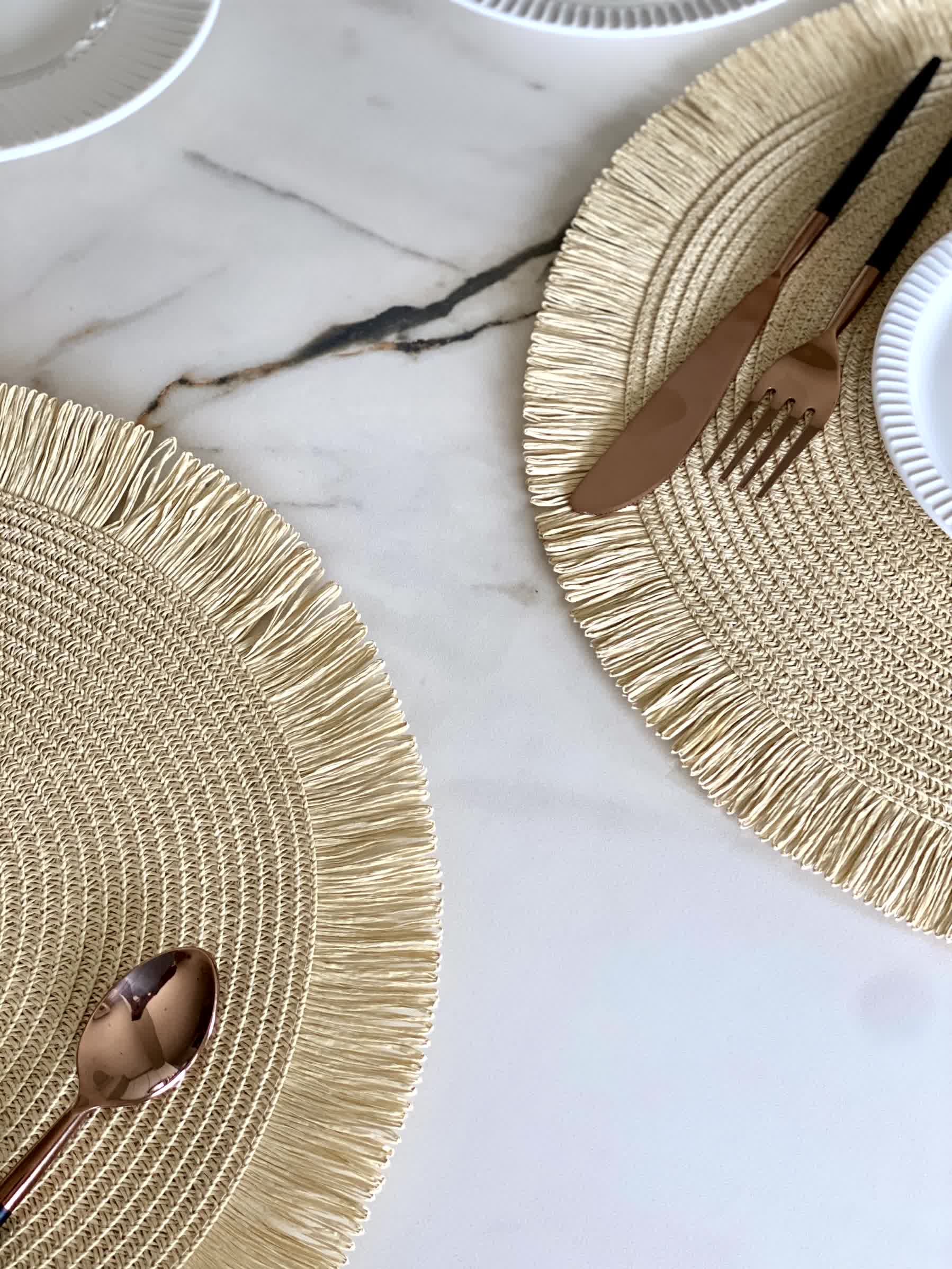 Boho Circular Table Mats - Beige (Set of 4)