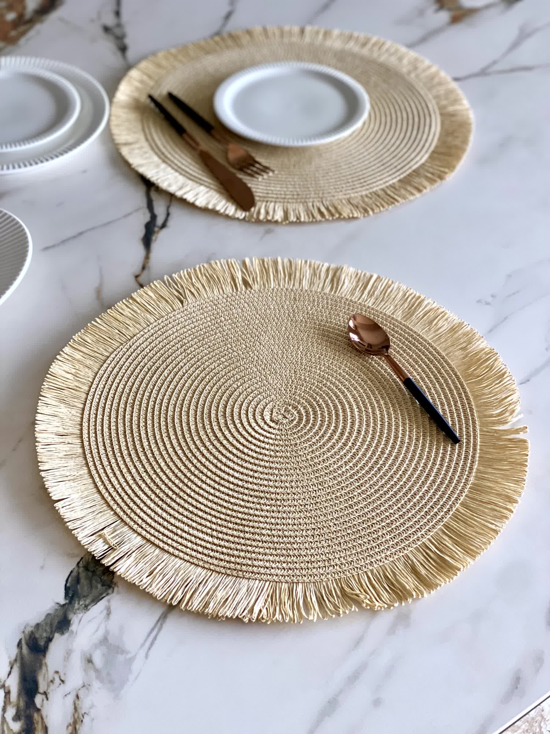 Boho Circular Table Mats - Beige (Set of 4)