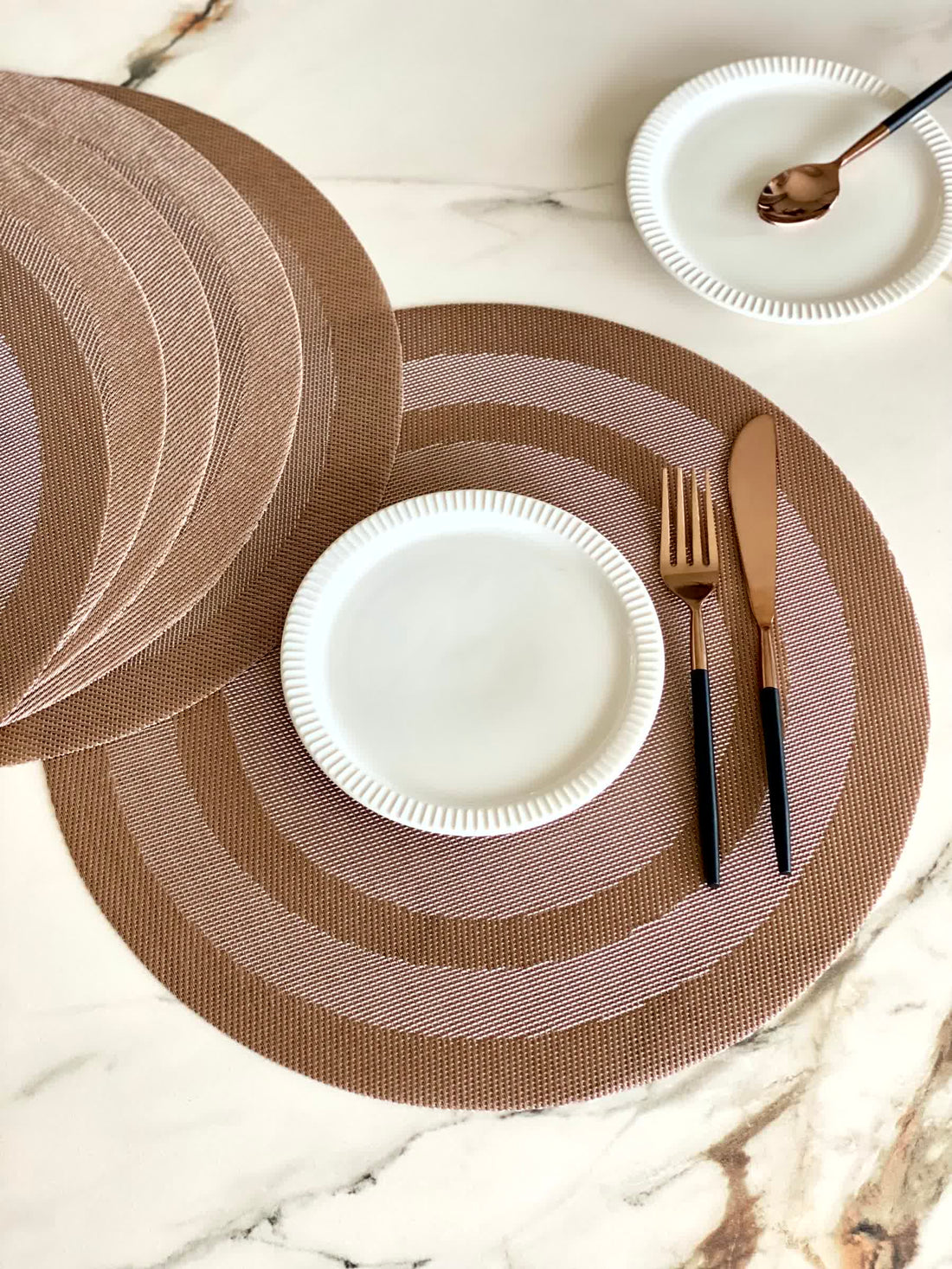 Textured Circular Table Mats - Brown (Set of 6)