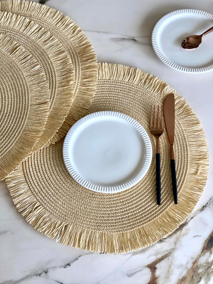 Boho Circular Table Mats - Beige (Set of 4)