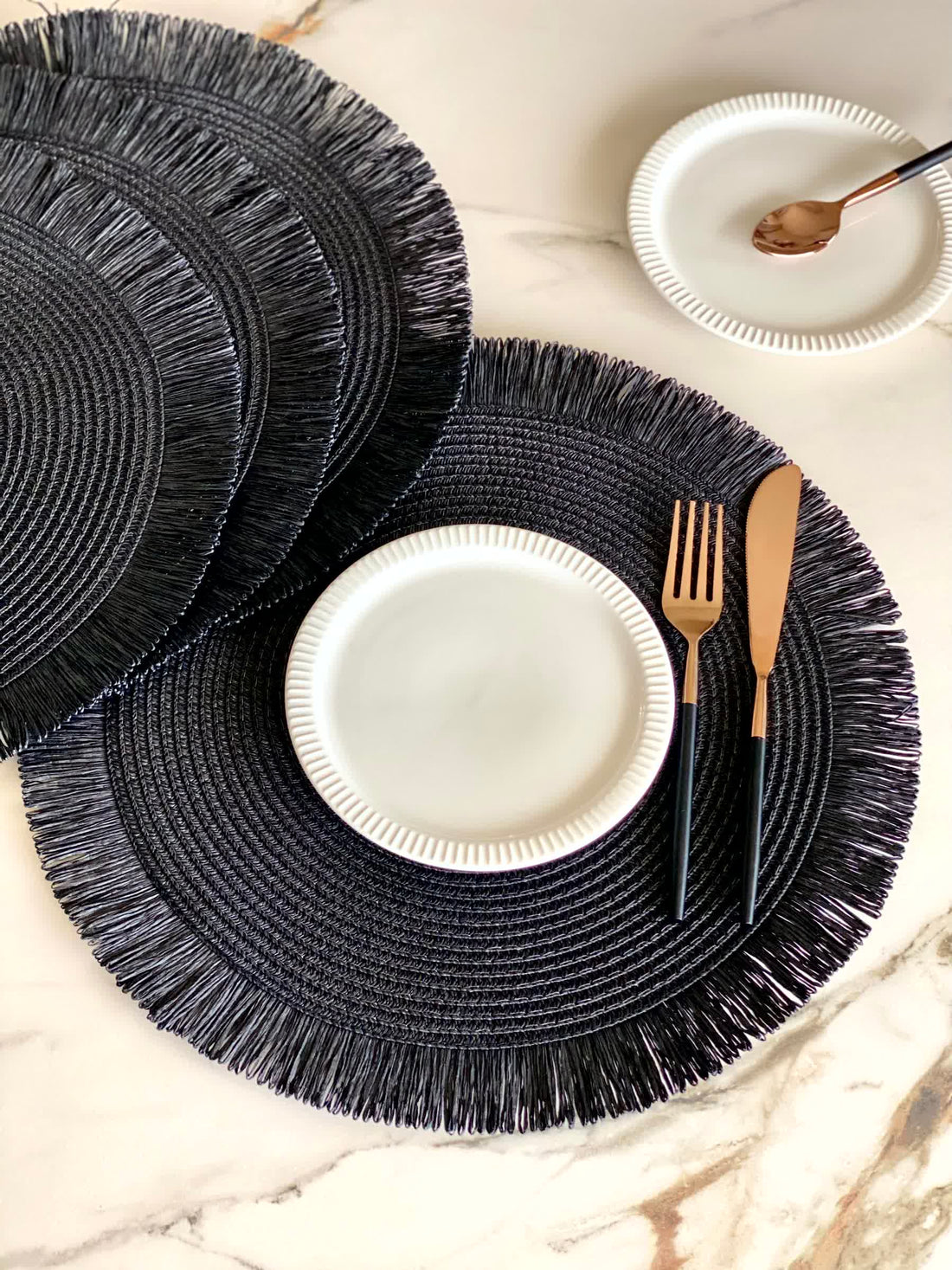 Boho Circular Table Mats - Black (Set of 4)