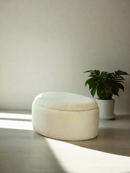 Pebble Boucle Pouffe with Storage White - Large