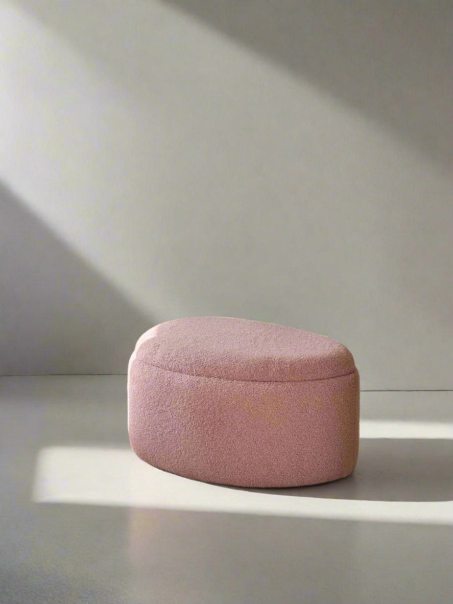 Pebble Boucle Pouffe with Storage Blush Pink - Large