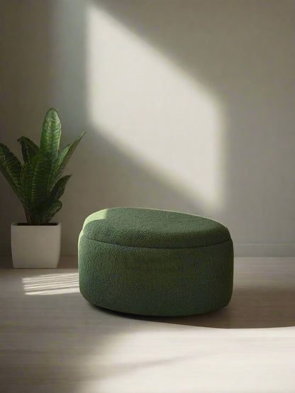 Pebble Boucle Pouffe with Storage Emerald Green - Large