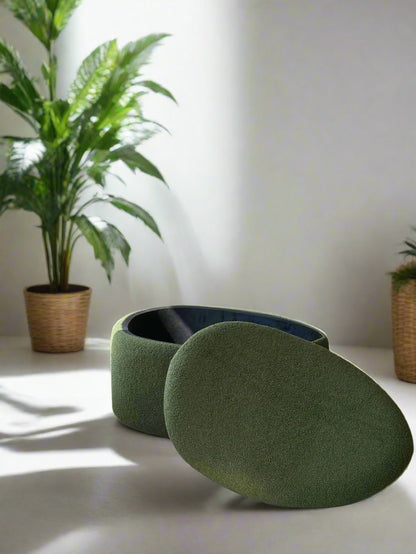 Pebble Boucle Pouffe with Storage Emerald Green - Large