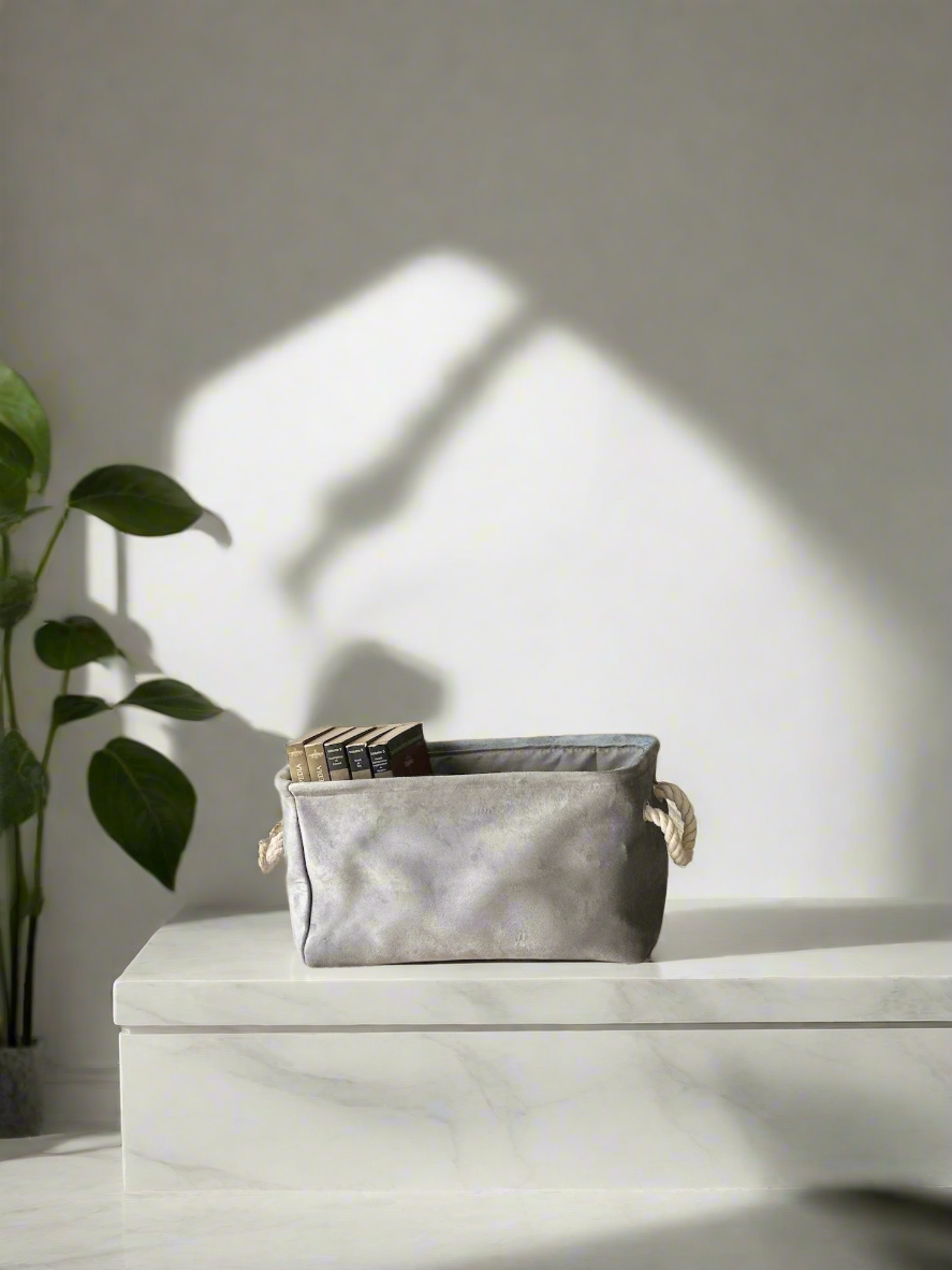 Willow Velvet Basket - Light Grey