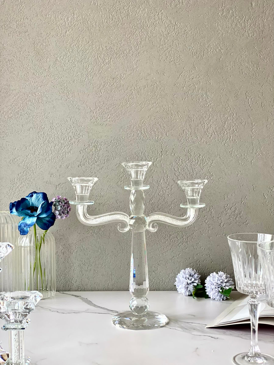 Three Arm Crystal Candle Holders